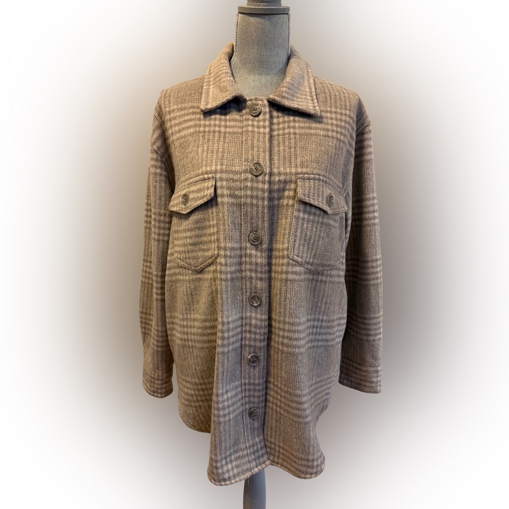 Joie Neutral Plaid Shacket, Size L - Picture 3 of 8